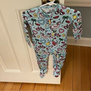 NWT Kiki + Lulu Bamboo Ruffle Footie with Zipper - It's a Waterful Life 6-9M